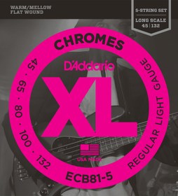 Resim D'Addario ECB81-5 XL Chromes 5 Telli Bas Gitar Teli - Regular Light (40-132) 