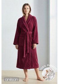 Resim %100 Pamuk Unisex Bordo Bornoz - Şalyaka Otel Bornozu, Spa Için Ideal, Günlük Kullanıma Uygun Bordo 