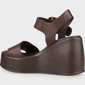 Resim Elle Shoes Kahve Deri Kadın Dolgu Topuk Sandalet 