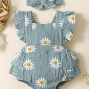 Resim Bebek Kız Kolsuz Romper, Kabarık Kollu ve Fiyonklu - Sarı Çiçek Desenli Onesie, Yumuşak Nefes Alabilen Yazlık Kıyafet, Makine Yıkanabilir, Bebek Kız Giysileri, Kolay Bebek Değiştirme, Sevimli Bebek Giyim, Rahat Bebek Giyim, Dış Mekanlar İçin 
