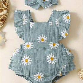 Resim Bebek Kız Kolsuz Romper, Kabarık Kollu ve Fiyonklu - Sarı Çiçek Desenli Onesie, Yumuşak Nefes Alabilen Yazlık Kıyafet, Makine Yıkanabilir, Bebek Kız Giysileri, Kolay Bebek Değiştirme, Sevimli Bebek Giyim, Rahat Bebek Giyim, Dış Mekanlar İçin 