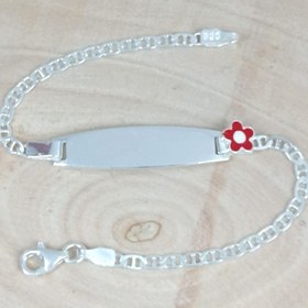 Resim Omar Silver Çocuk Plakalı Künye Bileklik Kırmızı Çicek Emojili Gümüş Künye Omr7890 