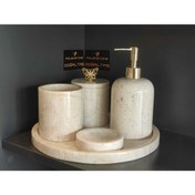 Resim Polen Stone Bej Mermer Gold Transparan Kelebek Aksesuarlı 5'li Banyo Seti 