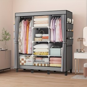 Resim OUMYJIA 1m3 Siyah Basit Kumaş Gardırop Yan Cepli, Ev Depolama Düzenleyici, Çok Fonksiyonlu Giysi Askısı, Kiralık Ev, Ev, Yurt, Giriş Yolu, Yatak Odası Mobilyası, Metal Çerçeve, Plastik Malzeme, Taşınabilir Dolaplar 
