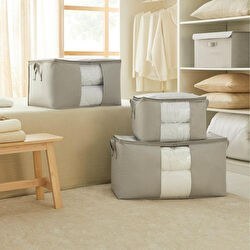 Resim 3'lü Pvc Pencereli Gri Balıksırtı Hurç Set 