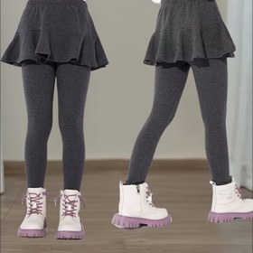 Resim Kızlar İçin Okul Üniforması Taklidi iki Parça Tayt, Sonbahar Kış Fır Tabanlı Yama Desenli Düz Renk Sıcak ve Stil sahibi Çok Amaç Şort Pantolon Elbise, Șalvar Etekli ile Rahat Giyim Moda Esnek kumaş Konforlu Uzun Boyut Skirt Overalls 