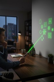 Resim MyClean 3000 Metre Menzilli Yakıcı Yeşil Lazer Değişen Farklı Başlık Şık Kılıf Hediye Şarjlı 