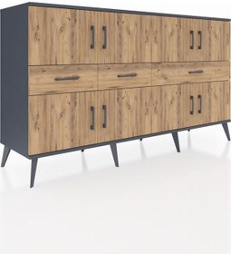Resim Hyperion Konsol 5 Raflı 3 Çekmeceli 8 Kapaklı 176x44x99 Antrasit- Antrasit-çam 