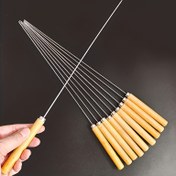 Resim 20 Adet Ahşap Saplı Paslanmaz Çelik Barbekü Şişleri - Kaymaz, Isıya Dayanıklı, Dış Mekan Izgarası İçin Yeniden Kullanılabilir, Kebap ve Etler İçin Mükemmel 