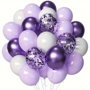 Resim 38 Adet Lavanta Mor Beyaz Parti Balonları, Mor Metalik Balonlar ve Mor Konfeti Balonları Seti ile Doğum Günü Bebek Duşu Düğün Partisi Süslemeleri Kutlama Tatil Dekorasyonu İç Mekan Dış Mekan Parti Dekorasyon Malzemeleri 