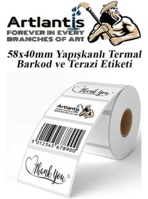 Resim 58X40 mm Barkod Etiketi Yapışkanlı 1 Adet Termal Barkot ve Terazi Etiketi 500 lü Barkod Yazıcılarına Uyumlu 