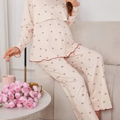 Resim Hamilelik Baskılı Emzirme Uzun Kollu Uzun Pantolon Rahat Pijama Takımı 