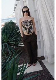 Resim Çift Pileli Bol Paça Pantolon Kahverengi 