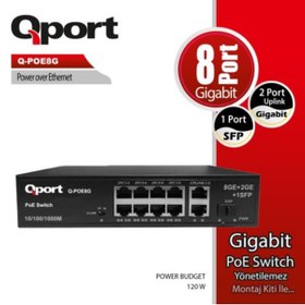 Resim Genel Markalar QPORT Q-POE8G 8 PORT GIGABIT + 2 PORT GIGABIT UPLI 