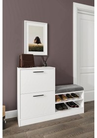 Resim Ilgaz Düşer Kapaklı 4 Bölmeli Puf Oturaklı Ayakkabılık Beyaz 