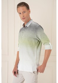 Resim Comfort Fit Apoletli Degrade Desen Esnek Pamuk Yeşil Gömlek G 1575 Yeşil 