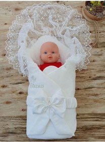 Resim Yenidoğan Sahra My Princess Nakışlı Lüks Kundak Bebek Battaniyesi Ekru Ekru 