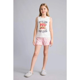 Resim DeFacto Kolsuz Ayıcıklı Regular Fit 2'li Ecru Pijama Takımı Kız Çocuk H8112A826SM 