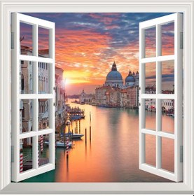 Resim Pencere Poster Duvar Kağıdı Venedik Akşam Yapışkanlı Sticker 