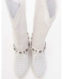 Resim Luvi Shoes Lıza Beyaz Cilt Kemerli Kalın Topuklu Kadın Yazlık Çizme Beyaz 