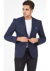 Resim Sposo 5109 Dar Kalıp Yarım Astarlı Lacivert Erkek Blazer Ceket Lacivert 
