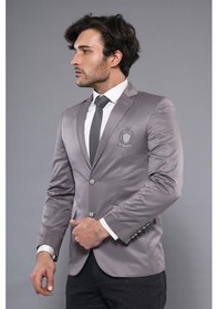 Resim Çift Düğmeli Mono Yaka Armalı Füme Gri Ceket -wessi Füme 