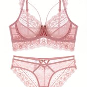 Resim Çiçekli Dantel Dikişli Sütyen Ve Külot, Zarif Şeffaf Sütyen Ve Külot İç Çamaşırı Seti, Kadın İç Çamaşırı Ve İç Çamaşırı 
