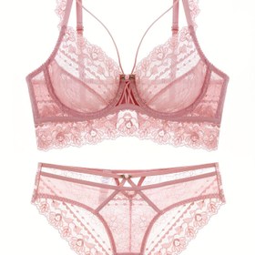 Resim Çiçekli Dantel Dikişli Sütyen Ve Külot, Zarif Şeffaf Sütyen Ve Külot İç Çamaşırı Seti, Kadın İç Çamaşırı Ve İç Çamaşırı 