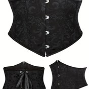 Resim Kadınlar için Vintage Victoria Korse - Sırttan Bağlamalı İskeletli Büstiyer, Ön Kapama ve Pürüzsüz Eğim Tasarımı - Kum Saati Figürü İçin Bel Şekillendirici & El Yıkamaya Uygun - Klasik Siyah/Altın Renklerde Gri Beyaz Detaylar - Retro Dantel Panel ve Tanım İşlevi İskelteli Struktür - Karmaşık Çiçek Desenli İnci Benzeri Dokusu&Düğme Ayrıntıları - Katmanlı ya da Tepe Giysili Olarak uygundur +Beden Korset Toplu Askılı, Çiçek Baskılı Korset, Çorap Üstlü Corselette 