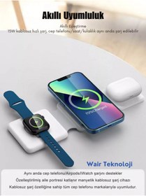 Resim Wair Teknoloji Iphone Watch Akıllı Saat 3in1 Kablosuz Wireless Magsafe Şarjlı Katlanabilir Stand Katlanabilir 