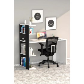 Resim Moonlife Çınar Kitaplıklı Çalışma Masası Beyaz Siyah 