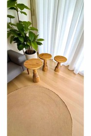 Resim Simillo Home&Living Şık Tik Ağacı Renk Ahşap Mantar Sehpa 3’lü Doğal Zigon Fiskos Takımı 