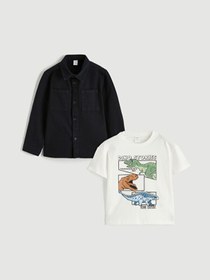 Resim LC Waikiki Timeless Clothing & Zamansız Seçimler Erkek Çocuk Gabardin Gömlek ve T-shirt 