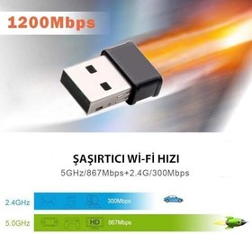 Resim DailyTech Wifi Adaptör Kablosuz Çift Antenli 1200Mbps USB 3.0 5G 2.4 Ghz 