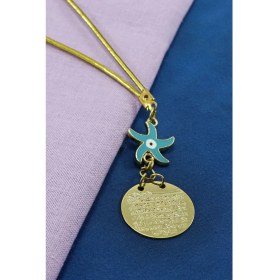 Resim Mavi Deniz Yıldızı Metal Ayetel Kürsi Araba Dikiz Ayna Süsü, Gold Renkli 