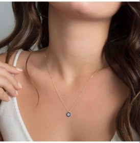 Resim Nazar Boncuk Altın Kolye Sosyete 14K Gold 1,0 Cm 