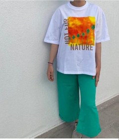Resim Marıons Kız Çocuk Pamuklu Rahat Kesim Manzara Baskılı Tshirt-12926 Beyaz 