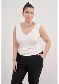 Resim Myline Drape Detaylı Bluz-3350 Beyaz 