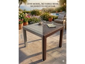 Resim Evko Mobilya Rattan 90X90 Masa, Plastik Masa, Bahçe Balkon Teras Masası, Kare Masa, Dış Mekan Masası 