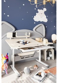 Resim Vega Standart Yükseklik Ve Eğim Ayarlı, Çekmeceli Bilgisayar Masası, Ofis Ve Çalışma Masası Gri Gri 