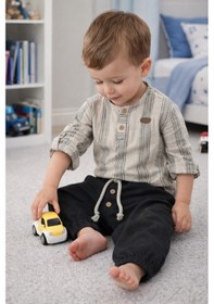 Resim Babyhola Bayramlık Erkek Bebek İkili Takım Katlanabilir Kollu Müslin Üst Ve Pantolon Set 2218 Füme 