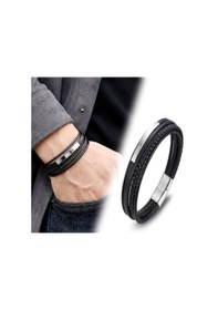 Resim Premium İsim Yazılabilir Çoklu Deri Çelik Bileklik 31834b28d1 - Gümüş - 20 Cm Siyah - Gümüş 