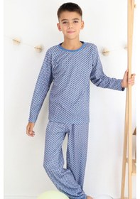 Resim Breeze Erkek Çocuk Pijama Takımı Kare Desenli 9-12 Yaş, Mavi Mavi 