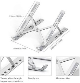 Resim Teknosepetim Bilgisayar Laptop Standı Macbook Notebook Stant Katlanabilir Ayarlanabilir Metal Stand, Gümüş/Gri 