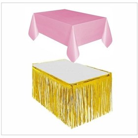 Resim Pembe Masa Örtüsü, Gold Masa Eteği 