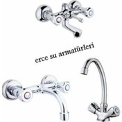 Resim Klasik Çevirmeli Evye lavabo ve Banyo Bataryası Krom 