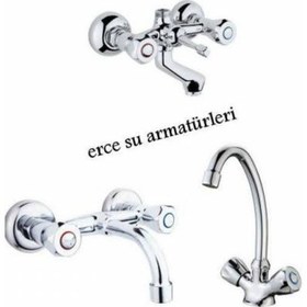 Resim Klasik Çevirmeli Evye lavabo ve Banyo Bataryası Krom 