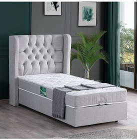 Resim Setaymobilya Baza, Riga Tek Kişilik Baza + Başlık + Comfort Yatak, Açık Gri 