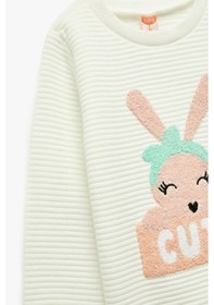 Resim Koton Kız Bebek Bisiklet Yaka Nakışlı Dokulu Uzun Kollu Sweatshirt Ekru 