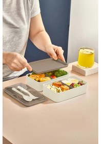 Resim Enjoy Kahverengi 2 Katlı Yemek Saklama Kabı Beslenme Kutusu Seti Sporcu Diyet Okul Sefer Tası 